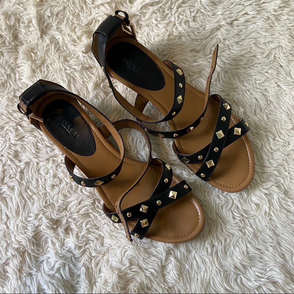 Coach Dewey Classic Studded Wedged Sandals